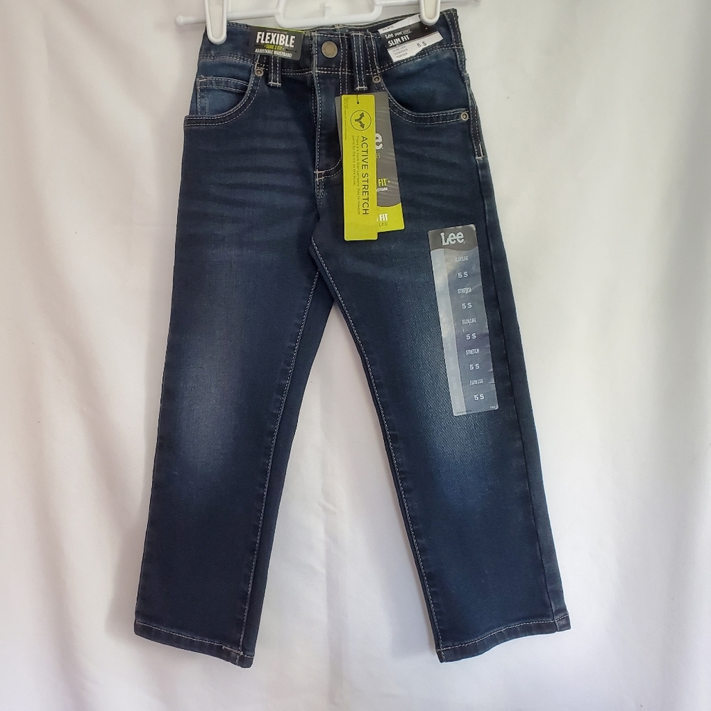 NWT Boys Lee Sports Series Blue Denim Slim Fit 5 Pocket Zipper Closure Size 5